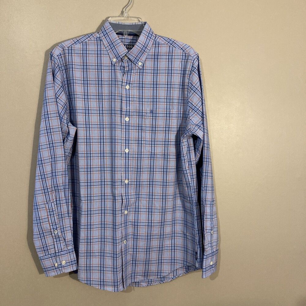 IZOD Men’s Shirt Blue Plaid Button Up Long Sleeve Size Small